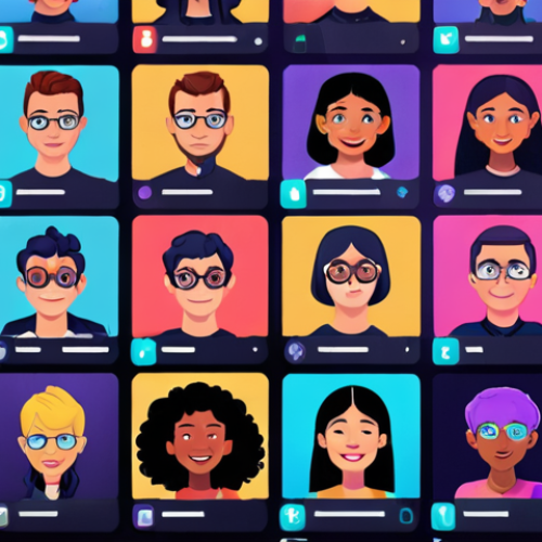 Home 4 **A vibrant, diverse online community interacting around a digital artwork displayed on a futuristic interface. Focus on the sense of collaboration, shared ownership, and excitement. Include elements like avatars, chat windows, and voting icons to represent decentralized decision-making. Style: Digital art, bright colors, dynamic composition.**