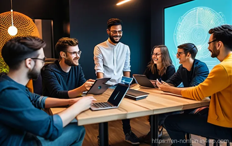 NFT 커뮤니티에서의 네트워킹 기회 - **Prompt 1: "Web3 Community Connection"**
A vibrant and diverse group of adults, aged 20s to 40s...
