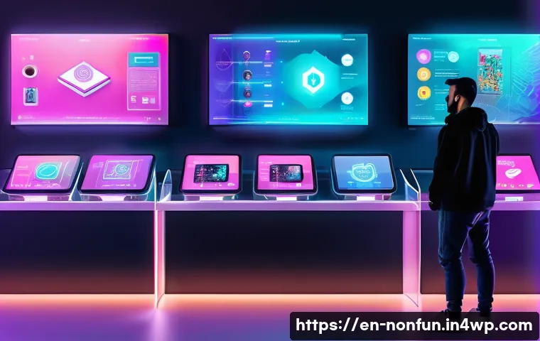 NFT 거래 플랫폼의 시장 점유율 분석 - A vibrant digital art gallery scene showcasing a diverse group of collectors and creators interactin...